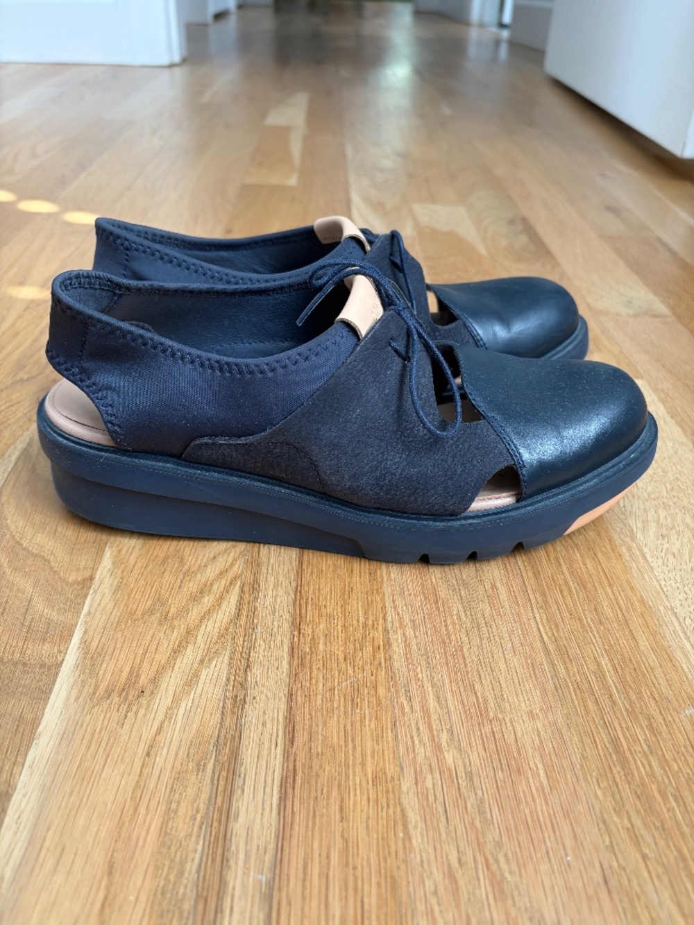 Camper Navy and Tan Women's Open-Side Lace Sandals